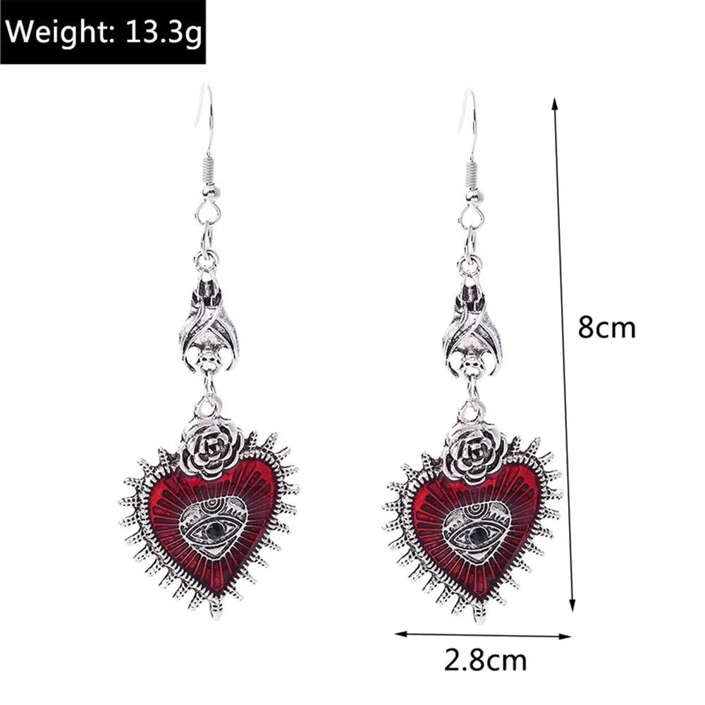 Dospita New Cross Occult Diablo Goth Piercing Drop Earrings Personality Rose Heart Oil Gothic Women's Earings Retro Hanging Jewellry