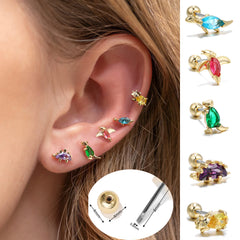 Dospita New Stainless Steel Screw Rod Zircon Dinosaur Ear Bone Nails Wild Animal Earrings Piercing Earrings Single Hot Sale