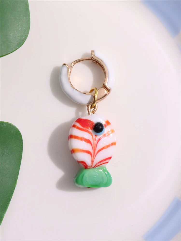 Dospita  -  Colorful Enamel Hoop Earrings for Women Girls Glazed Fish Cute Handmade Chic Ancessories Summer Beach Trend Jewelry New