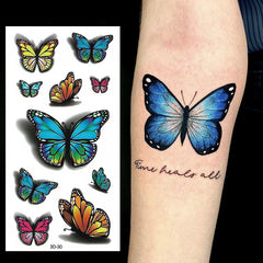 Dospita  -  Black Butterfly Temporary Tattoo Sticker Colorful Flower Body Legs Arm Art Realistic Fake Tattoo Festival Party Bikini Tattoos