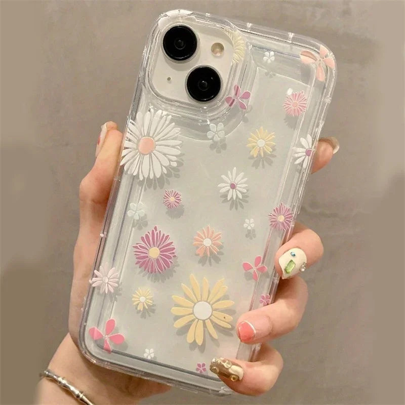 Dospita  -  Cute Cherry & Daisy Phone Case For iPhone 16 15 14 13 12 11 Pro Max X XR 7 8 Plus Transparent Silicone Shockproof Case Cover