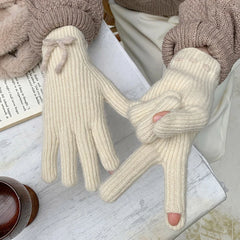 Dospita Korea Knitted Bow Gloves Lolita Winter Warm Fullfinger Touch Screen Gloves Kawaii Japanese Jk Y2k Mittens Cycling Accessories