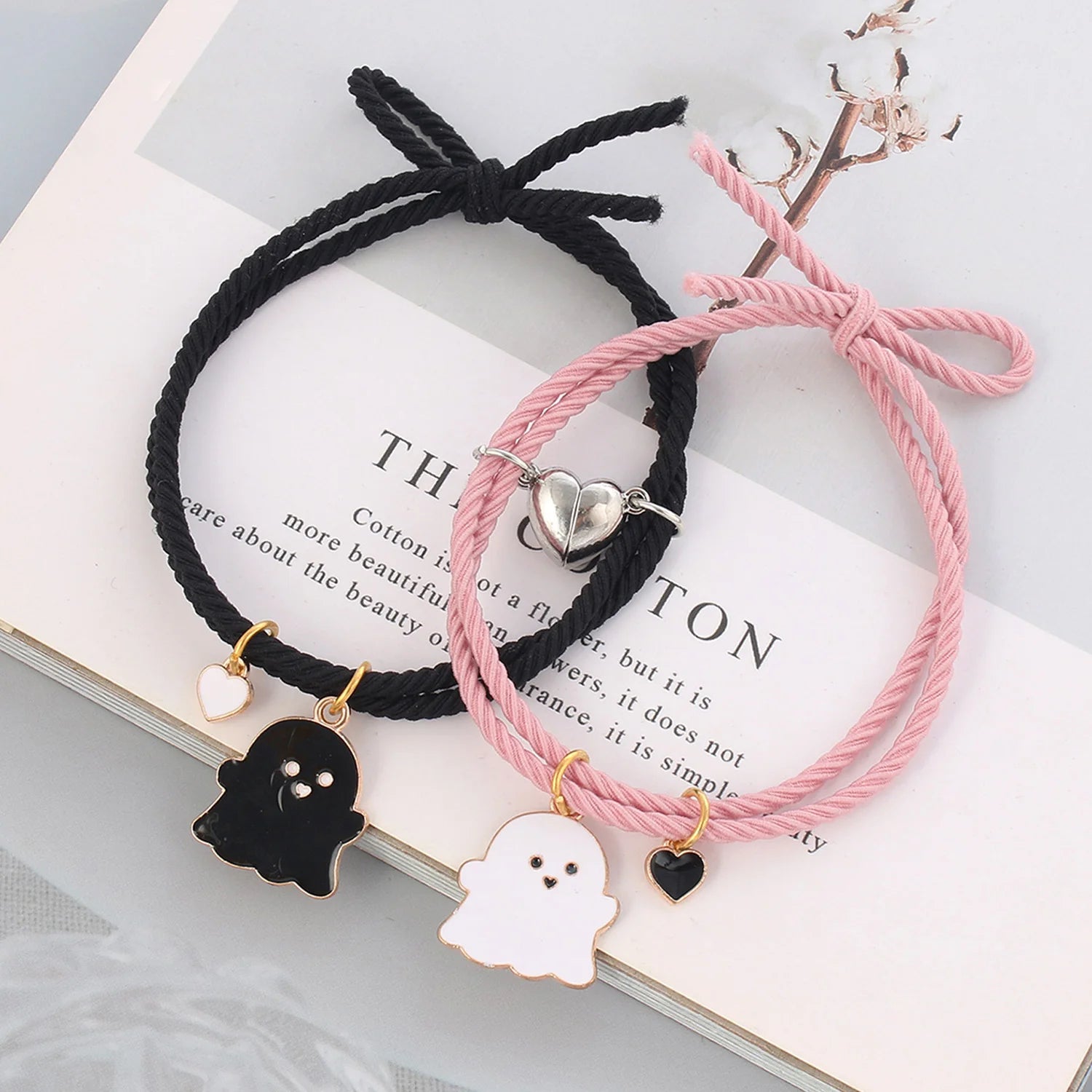 Dospita 2pcs Magnetic Stainless Steel Ghost Pendant Heart Charm Couple Bracelets Lover Friend Men Women Braid Rope Bangle