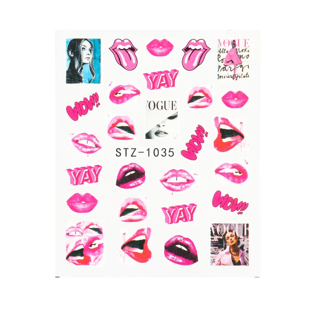 Dospita  -  1pc Cute Nail Art Decals Sexy Lips Letters Summer Cake Water Nail Stickers Cartoon Tattoos Sliders Manicure Decoration Tip NFWG-