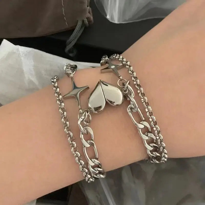 Dospita Fashion Star Couple Bracelets For Women Men Vintage Punk Charm Heart Key Lock Lovers Matching Friend Bracelet New Jewelry Gifts