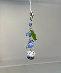 Dospita  -  Handmade blue lucky cat phone charm | cat charm | phone accessories | leaf charm | blue lucky cat Keychain