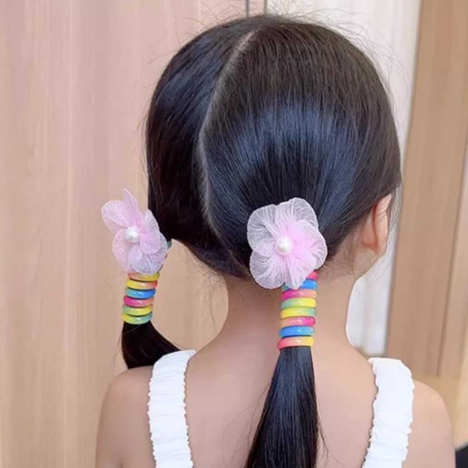 Dospita Baby Hair Accessories Children's Telephone Line Hair Loop High Horsetail Head Rope Colorful Elastic Bands Flower Girls Headdress