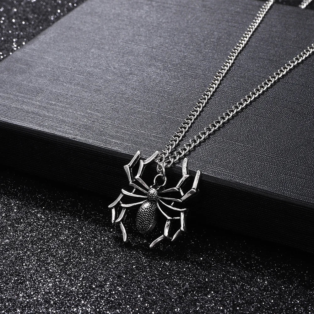 Dospita  New Fashion Spider Halloween Pendants Round Cross Chain Short Long Mens Womens Silver Color Necklace Jewelry Gift