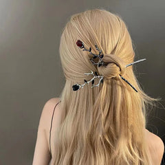 Dospita Vintage Rose Hair Sticks Hairwear for Women Simple Flower Black Red Hairpins Hair Chopsticks Disk Hairsticks Headdress Jewelry