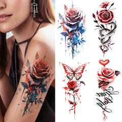 Dospita  -  Colorful Flower Waterproof Temporary Tattoo Sticker For Women Flash  Pink Heart Rose Butterfly Arm Art Paint Beauty Fake Totem