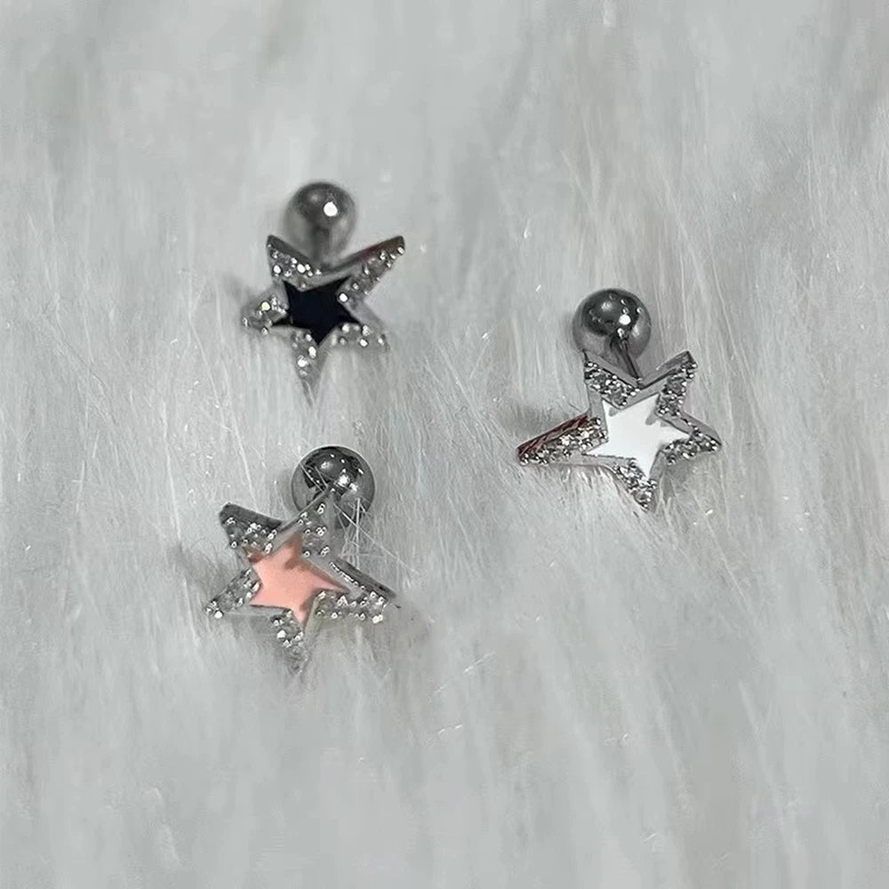 Dospita Egirl Y2K Punk Star Stud Earrings Black White Pink Pentagram Studs Earrings Grunge Earrings Retro Gothic Jewelry