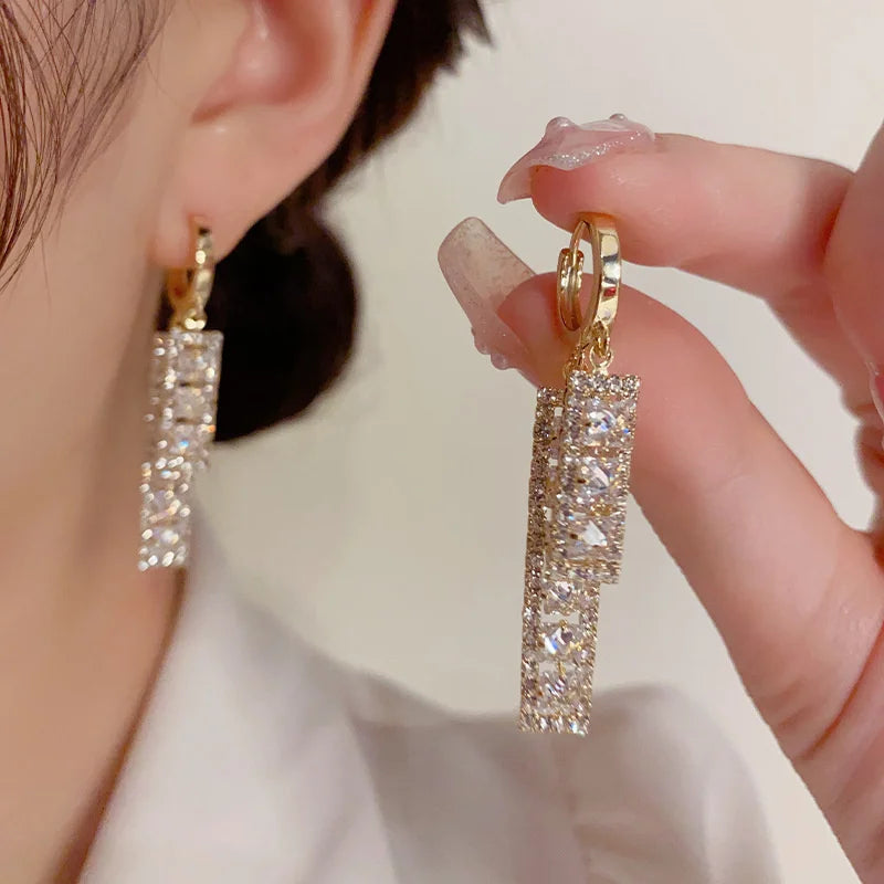 Dospita  -  Shiny Zircon Square Hoop Earrings for Women Gold Color Stainless Steel Earrings Luxury Christmas Jewelry Wedding aretes