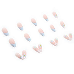 Dospita 24Pcs  Teardrop Cute Little Flower False Nail Art Full Cover Removable Artificial Fake Nails Coffin Ballerina Press-On Nails Art