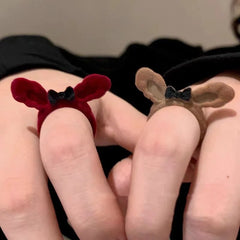 Dospita  -  Cute Open Rings For Women Flocking Rabbit Bowknot Rings Girls Adjustable Cartoon Handmade Plush Finger Ring Jewelry Gift