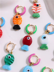 Dospita  -  Colorful Enamel Hoop Earrings for Women Girls Glazed Fish Cute Handmade Chic Ancessories Summer Beach Trend Jewelry New