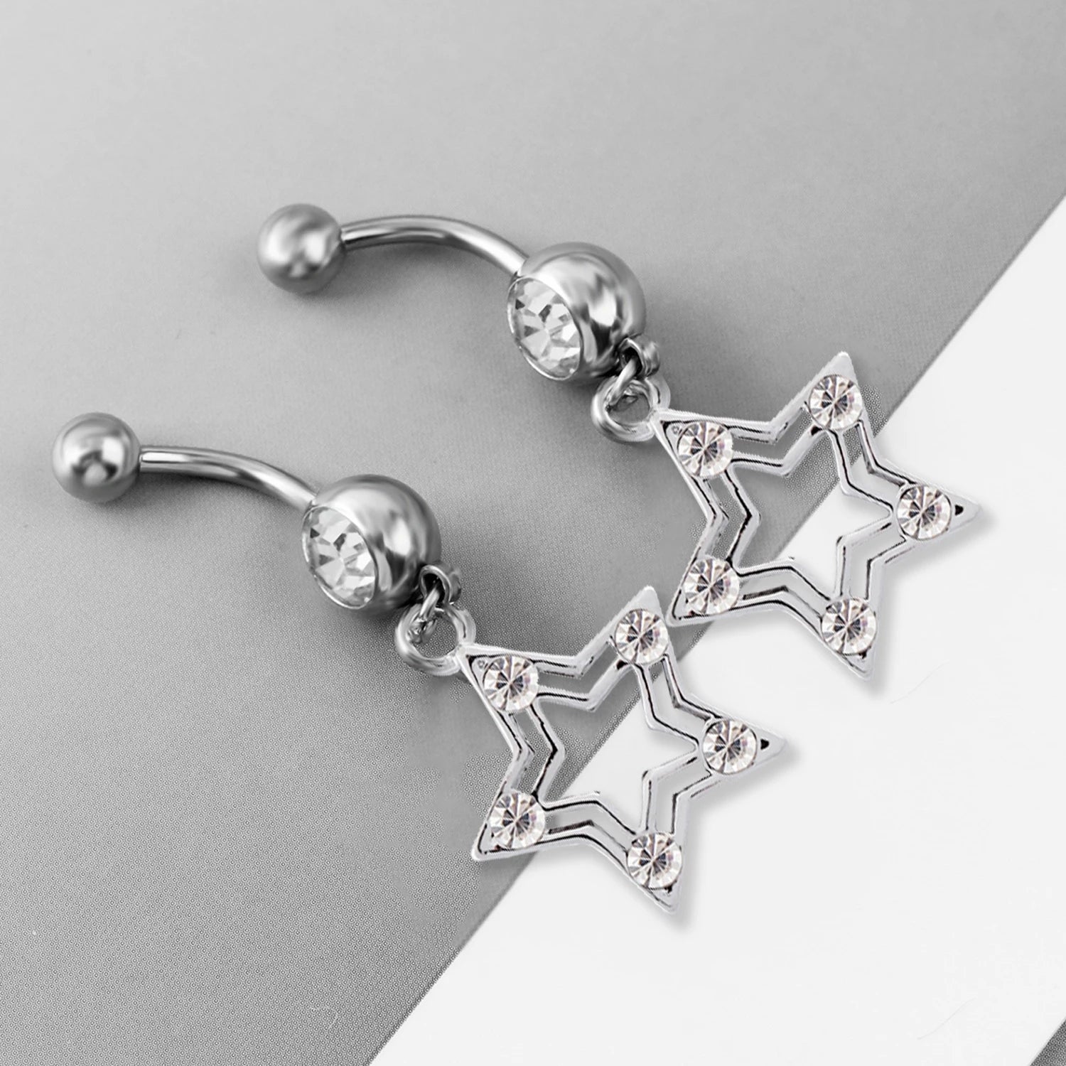 Dospita 1PCS Stainless Steel Silver Color Star Belly Button Rings Navel Ring Zircon Drop Dangle Body Belly Piercing Jewelry Sexy