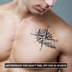 Dospita  -  Compass and Mountains Waterproof Temporary Tattoo, Long-Lasting, Realistic Fake Tattoo for Men and Women