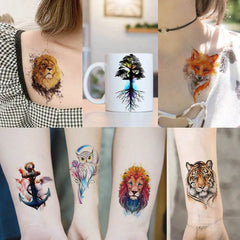 Dospita  -  66 Sheets 3D Watercolor Animals Temporary Tattoos For Women Men Tattoo Paper Fake Owl Lion Wolf Tiger Snake Tatoos Long Lasting