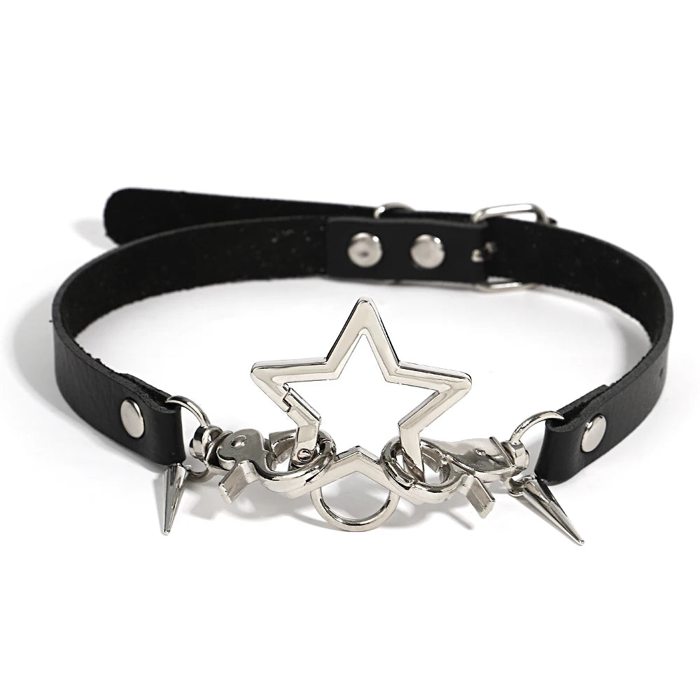 Dospita  -  Gothic Rivets Pentagram Star Choker Necklace for Women Y2K Punk Black Belt Leather Necklaces Vintage Cool Jewelry Gifts