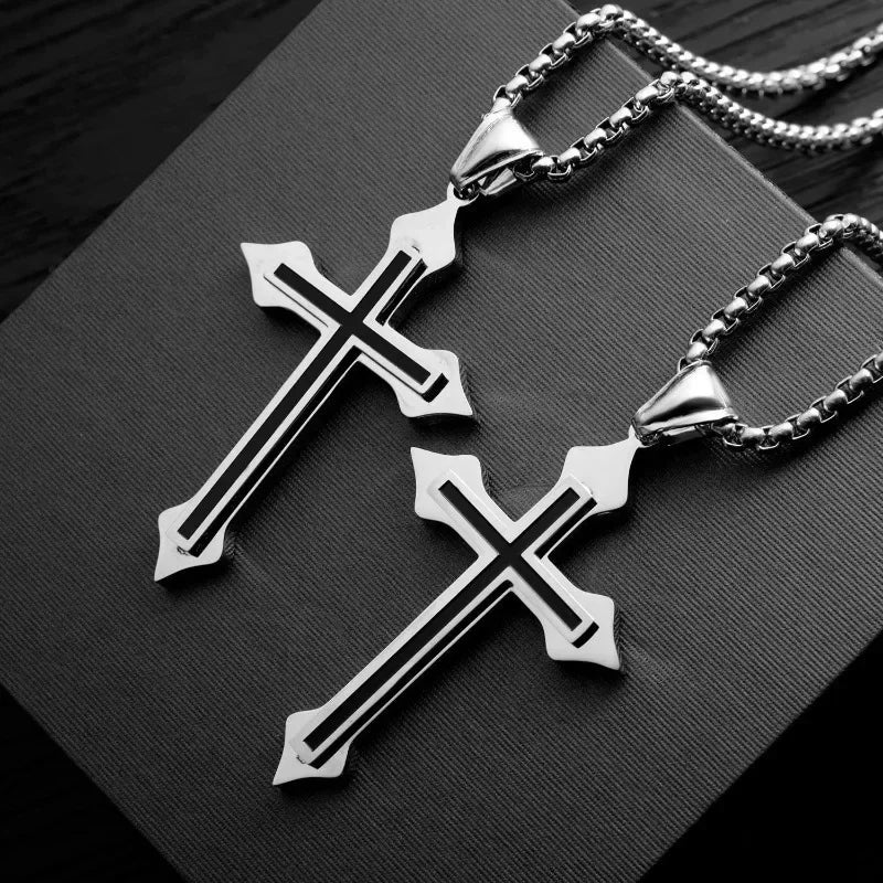 Dospita  -  Punk Cross Pendant Necklace Women Men Gothic Stainless Steel Long Link Chain Hip Hop Streetwear Collarbone Jewelry Gifts