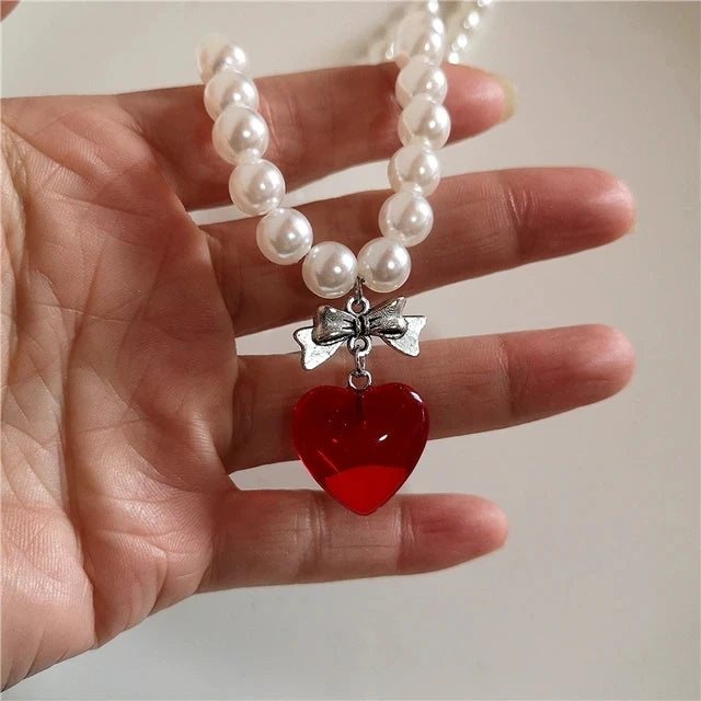 Dospita  -  Y2K Strawberry Pendant Necklace Choker for Women Children Jewelry Imitation Pearl Neck Clavicle Chain Cute Accessories New