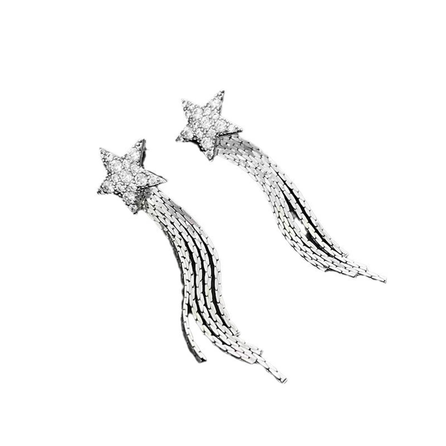 Dospita New Fashion Trend Unique Design Elegant Exquisite Light Luxury Zircon Star Tassel Earrings For Ladies Jewelry Party Premium Gift