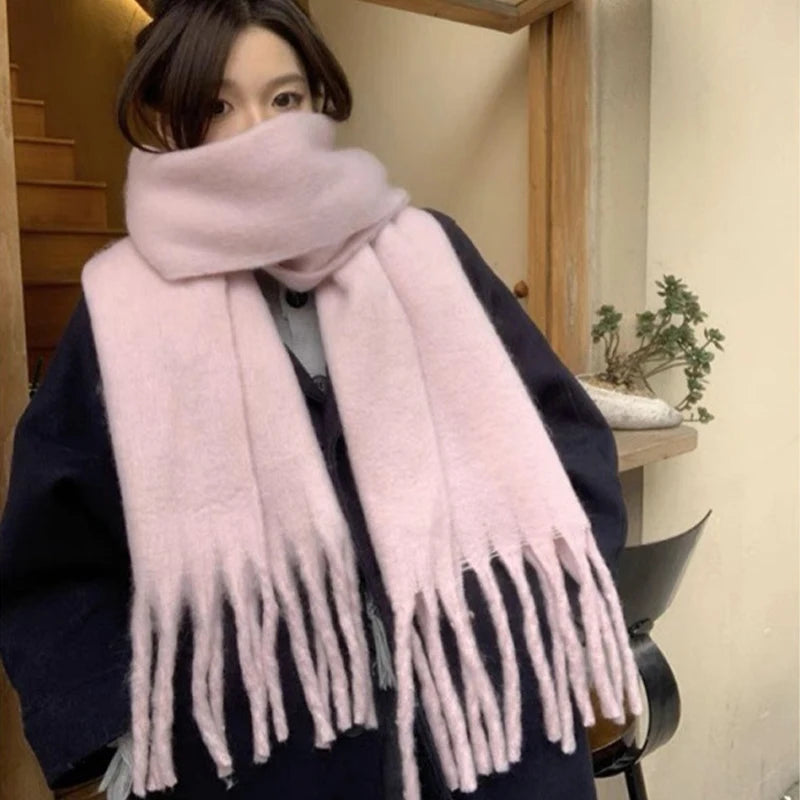 Dospita  -  Winter Solid Color Cashmere Scarf Warm Soft Women's Scarf Fashion Long Tassel Scarf Thickened Wrapped Shawl Woman Scarf