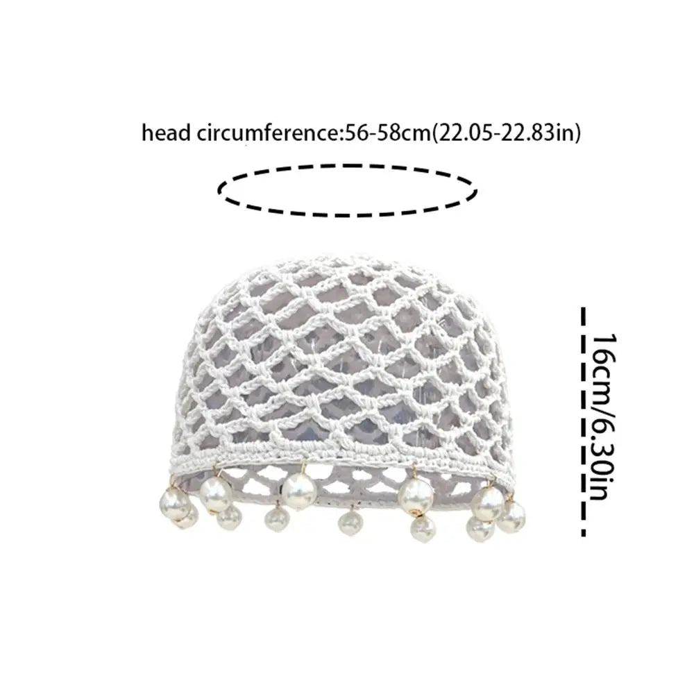 Dospita Round Beads Crochet Hollow Tassels Knitted Hat Hollow Out Cap Knit Beanies Korean Weave Ethnic Style Hat Apparel Accessories