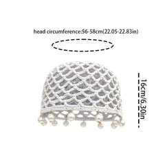 Dospita Round Beads Crochet Hollow Tassels Knitted Hat Hollow Out Cap Knit Beanies Korean Weave Ethnic Style Hat Apparel Accessories