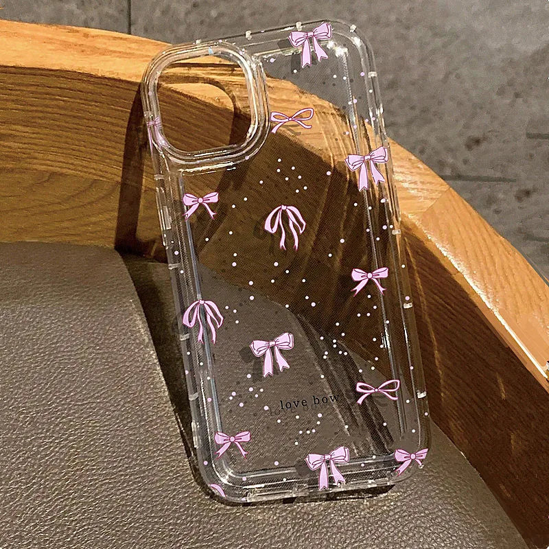 Dospita  -  Colorful Bow Print Clear Case  For iPhone 16 14 13 12 11 15 Pro Max SE XR X XS 7 8 Plus Transparent Tpu Shockproof Phone Cover