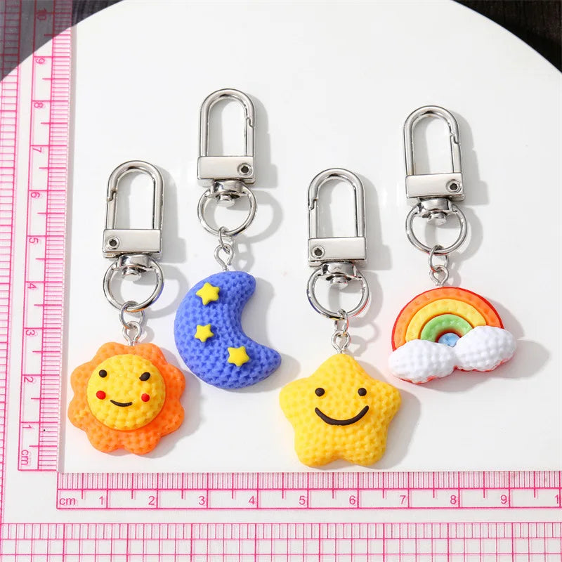 Dospita  -  1-4pcs Cute Cartoon Key Chains Rainbow Sun Star Moon Face Keychain Keyring Cartoon Kawaii Bag Car Phone Charms pendants Jewelry