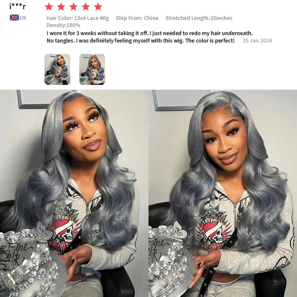 Dospita Transparent 13*4 13*6  Lace Frontal Wig Brazilian Body Wave Pre Plucked Silver Grey Lace Front Colored Human Hair Wigs For Women