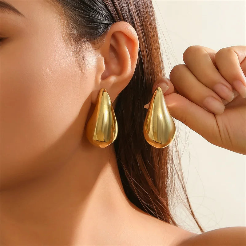 Dospita  -  Modern Jewelry New Gold Color Plated Chunky Dome Teardrop Earrings For Women Girl Gift Hot Sale Popular Ear Accessories