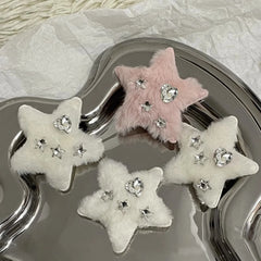 Dospita Winter Plush Star Shaped Hair Clips Barrettes Candy Color Side Bangs Snap BB Hairpin Simple Children Headwear