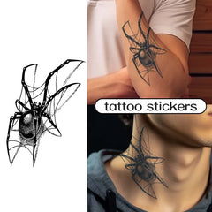 Dospita  -  Black Spider Temporary Tattoo Stickers Waterproof Long Lasting One Week To Two Weeks,realistic, For Men Neck Arm Chest