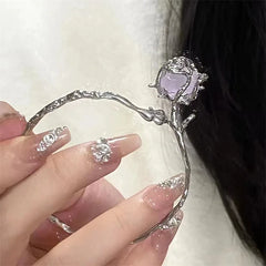 Dospita Irregular Purple Rose Bracelet For Women Silver Color Aesthetic Flower Bangle Y2K Egirl Floral Bracelets Grunge Jewelry