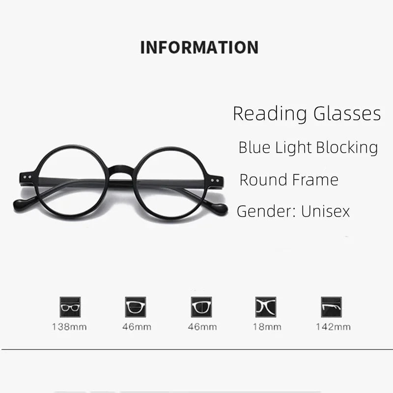 Dospita Retro Small Round Frame Anti Blue Light Reading Glasses TR90 Lightweight Presbyopia Glasses Eye Protection Eyewear for Men Women