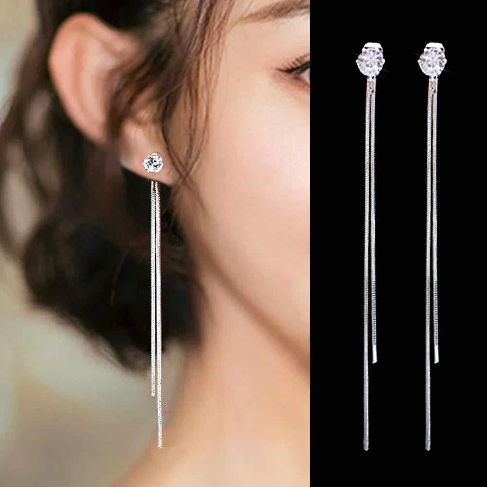 Dospita  -  Long Tassel Earrings for Women Korean Crystal Leaf Drop Earring Girls Accessories Statement Gold Color Brincos Jewelry Gifts