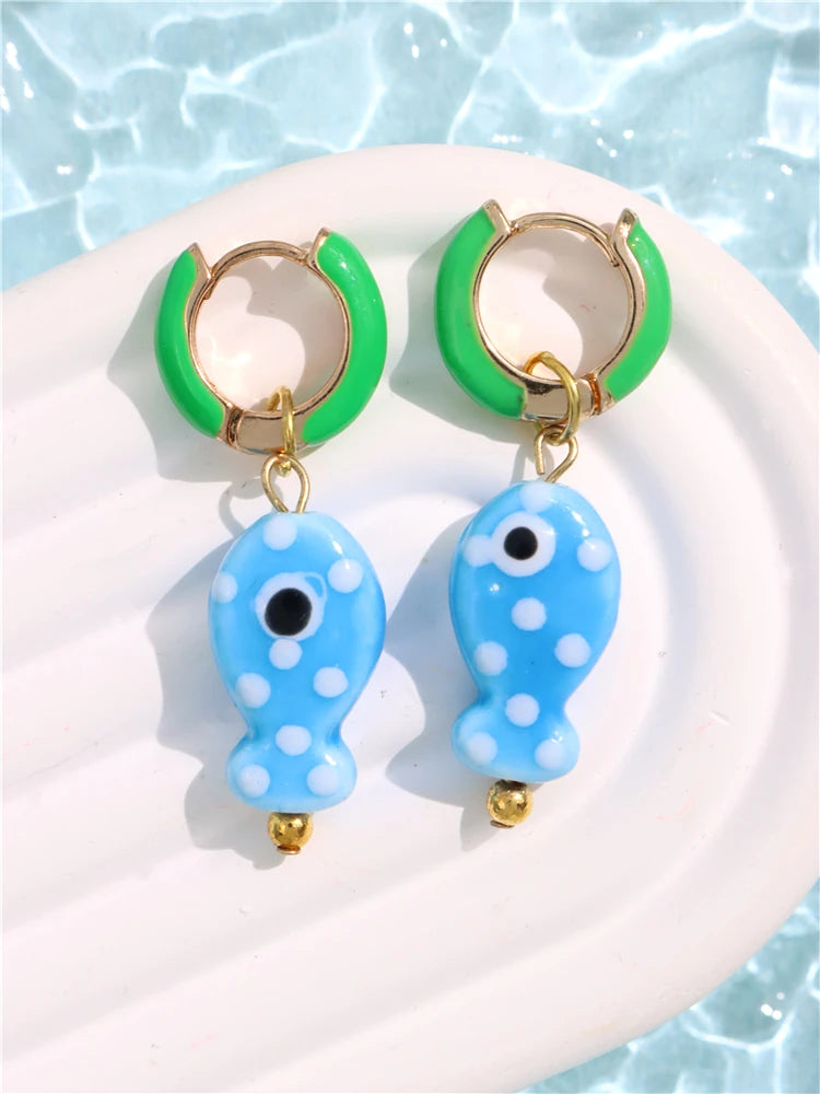 Dospita  -  Colorful Little Goldfish Pendant Enamel Ceramic Handmade Earrings for Women Girl Cute Sweet Funny Chic Jewelry Gifts New