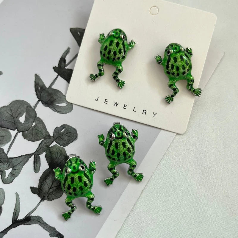 Dospita Funny Frog Stud Earrings Creative Design Exaggerated Cute Cartoon Metal Earring Women Jewelry