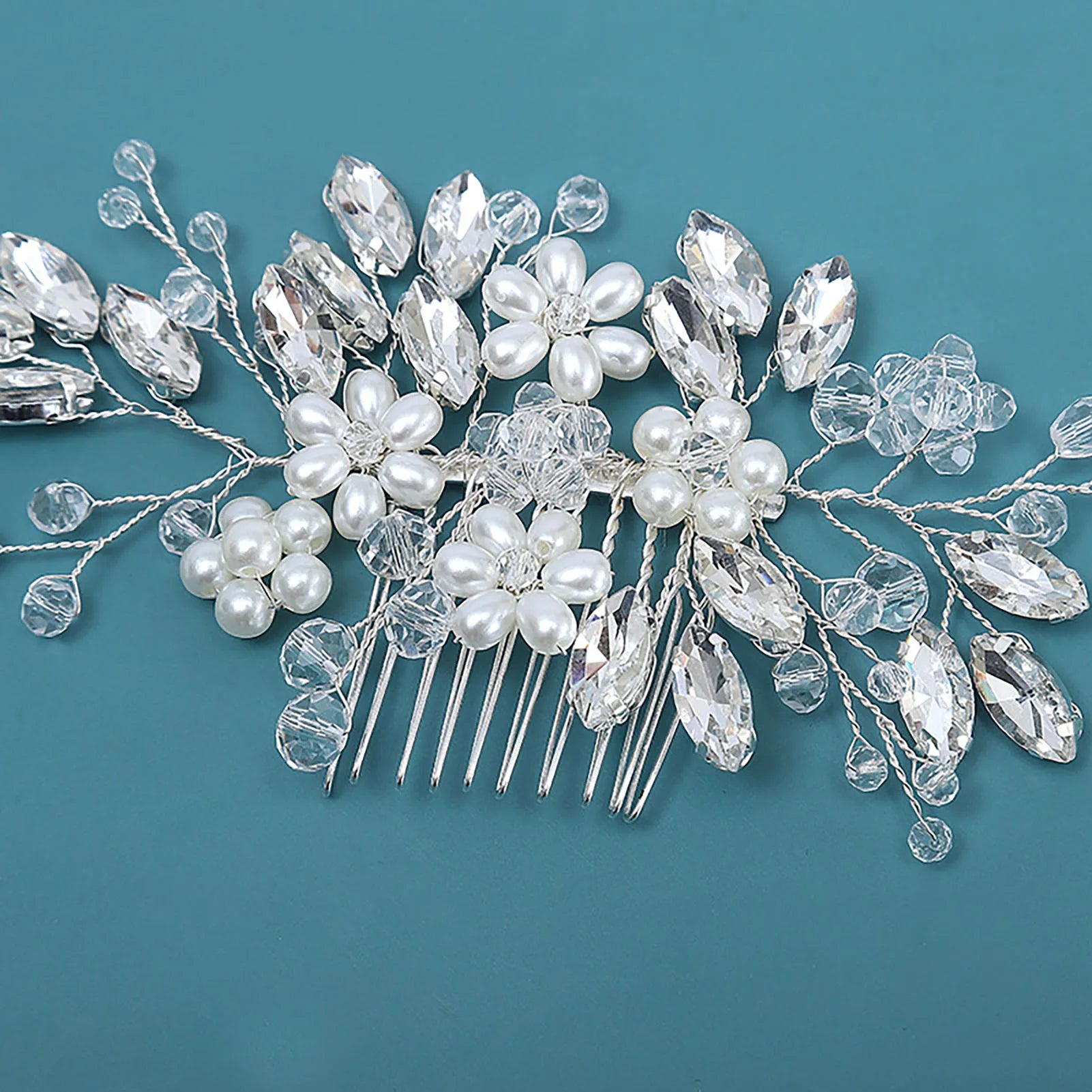 Dospita Silver Color Hair Comb Girls Handmade Pearl Hairpin Flower Hair Comb Bridal Tiaras Wedding Hair Accessory Women Head Jewelry