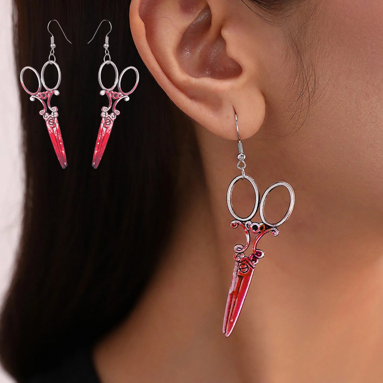 Dospita Terror Blood Axe Earrings Personalized Punk Metal Scissors Sharp Knife Wrench European Halloween Funny Earrings