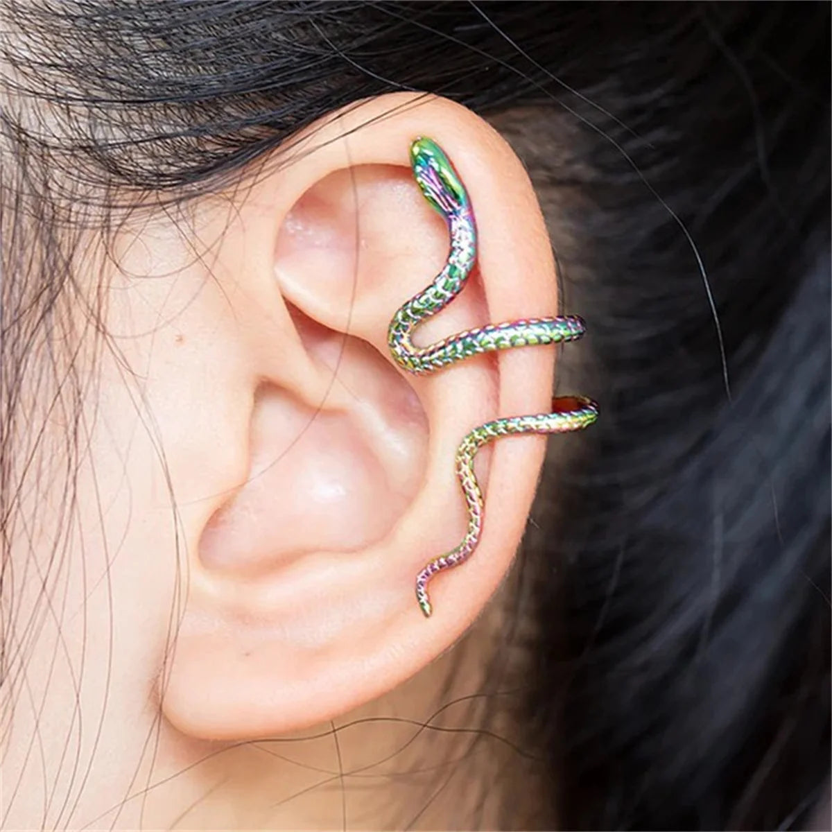 Dospita 1pc Unisex Spiral Snake Ear Cuff - No Piercing Ear Wrap,Personality Open Hoop Earring Fake Piercing Cartilage Tragus Jewelry