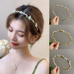 Dospita Alloy Crystal Pearl Rhinestone Flower Hair Scarf Band Hairband for Women Girl  Headbands Elegant Fashion Hair Accessories