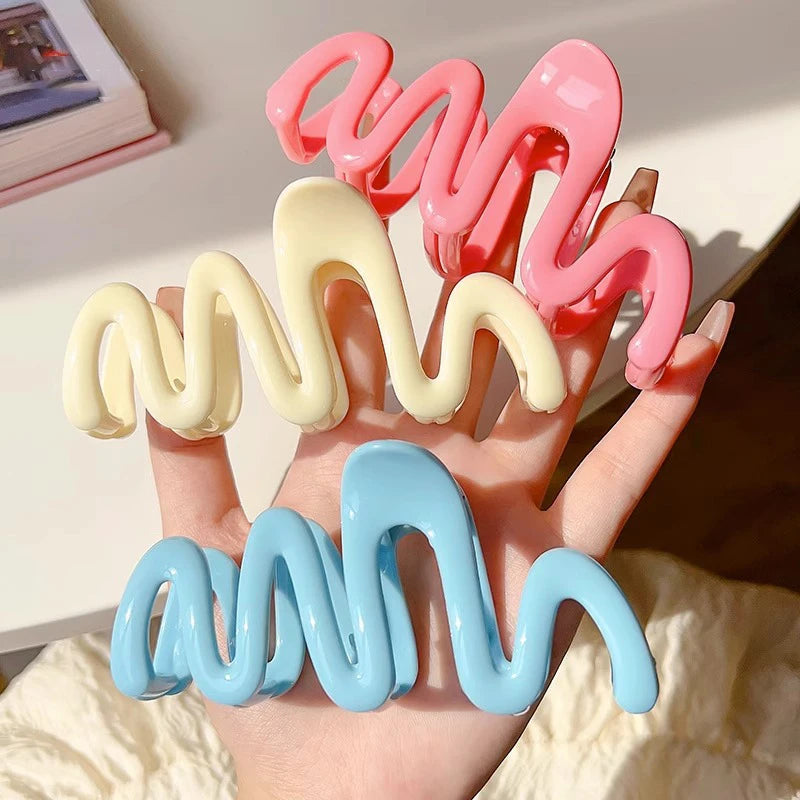 Dospita Creamy Color Geometry Wave Line Back Head Hair Claw Hair Claw Clip Women Girl Hairpin Ponytail Hair Accessories