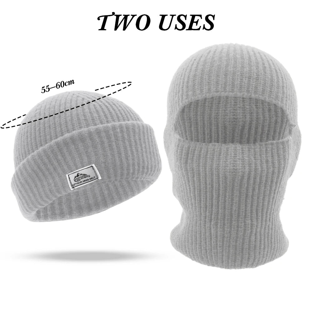 Dospita  -  2In1 Mask Beanies Hat Men Winter Balaclava Hats Knitted Hats Fashion Full Face Ski Bonnet Tactical Cycling Earmuffs Cap Knitted