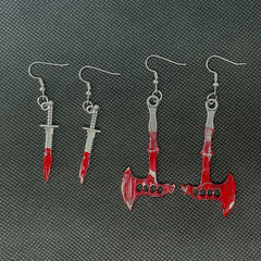 Dospita Terror Blood Axe Earrings Personalized Punk Metal Scissors Sharp Knife Wrench European Halloween Funny Earrings