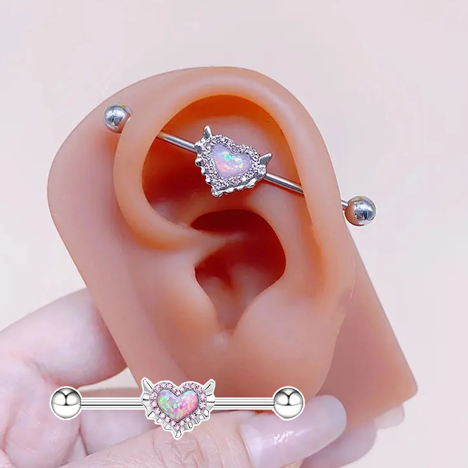 Dospita Pink Navel Belly Button Rings Women Opal Heart Nose Clip Lip Piercing Helix Screw Earring Stud Cartilage Conch Piercing