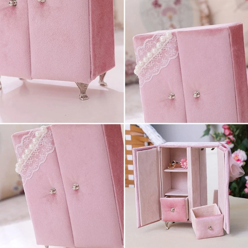 Dospita Velvet Jewelry Storage Box Openable Sofa Cabinet Dresser Jewelry Box Display Cases Mini Furniture Desktop Decoration