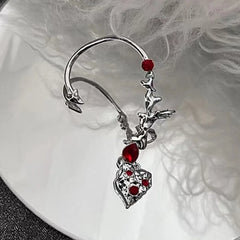 Dospita Silver-Color Red Heart Ear Clip Without Piercing for Women Girls Hollow Spider Metal Ear Cuff Earrings Punk Ear-Hook Jewelry